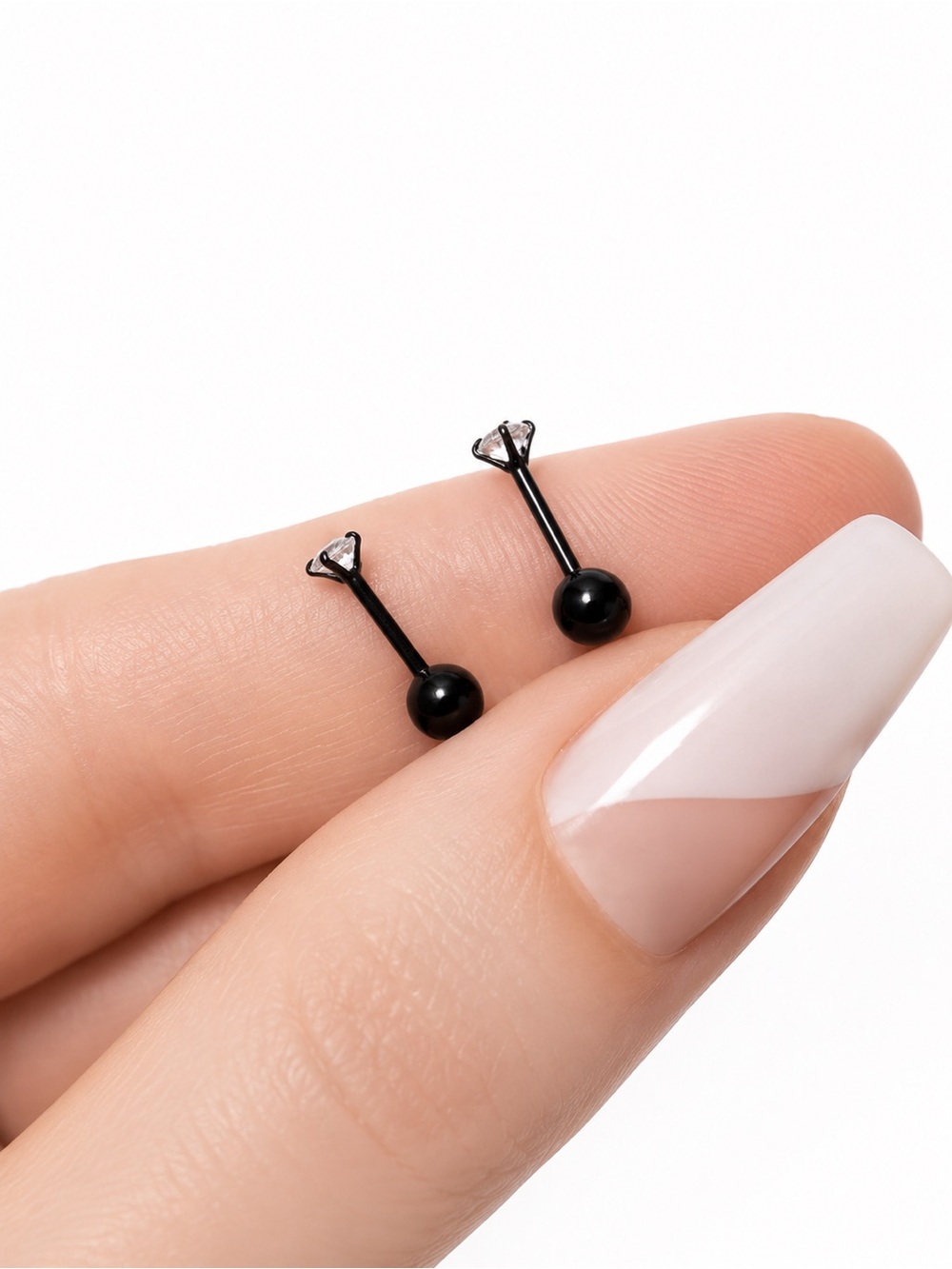 Black CZ Barbell Stud Cartilage Earrings Stainless Steel 18G 3mm - Picture 4 of 7